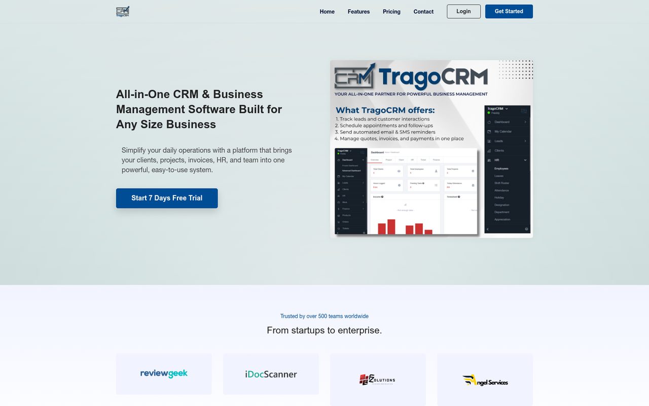 TragoCRM CRM software website by FZolutions